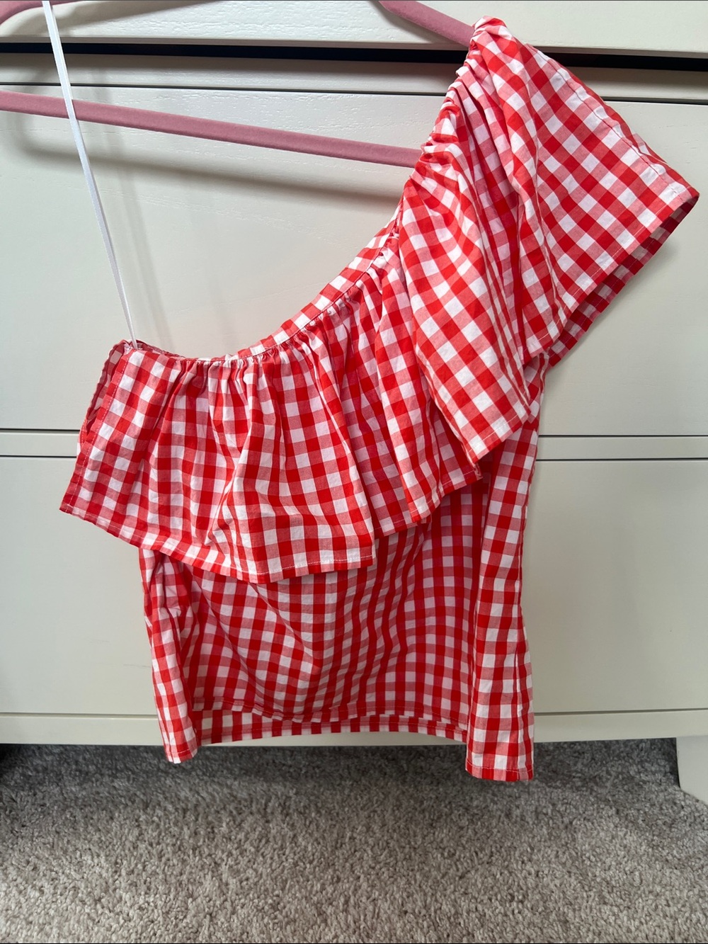 J.Crew orange gingham one shoulder blouse size 2